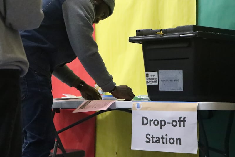 A drop-off ballot box at Lenicia B. Weemes Elementary School. The elementary school also served as an in-person voting location.