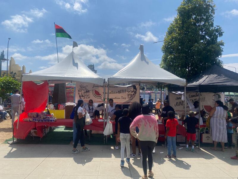 Photo of a stand at the Leimert Park Juneteenth Festival.