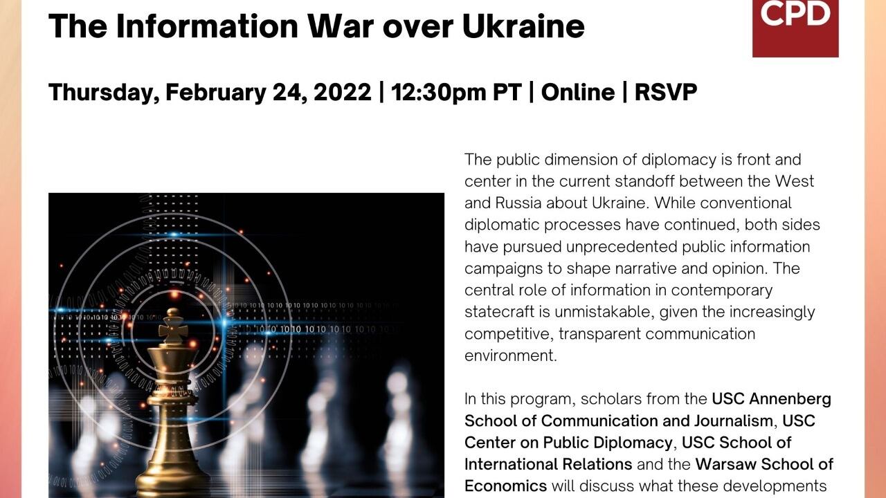 A photo of an announcement about the panel on the information war over Ukraine