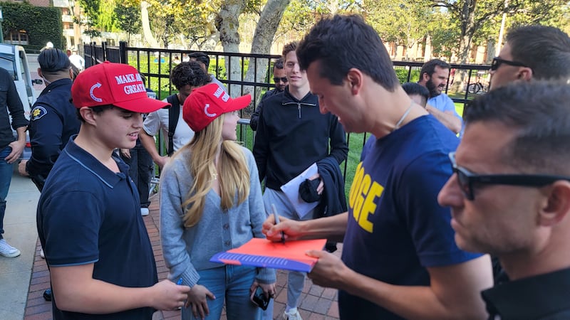 People attend an on-campus event at USC