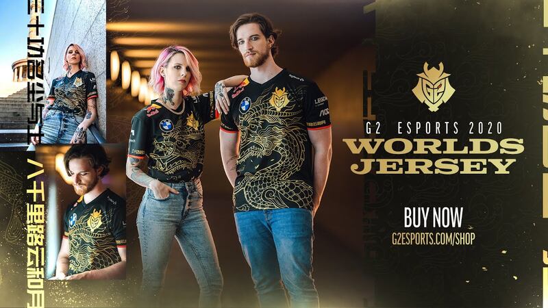 G2's limited jersey for League of Legends 2020 World Championship sauce onto an omelette.
