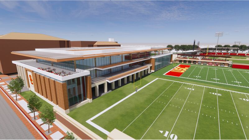 Outside view of planned new football performance center.