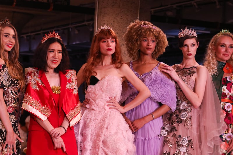 Models with bright colored dresses