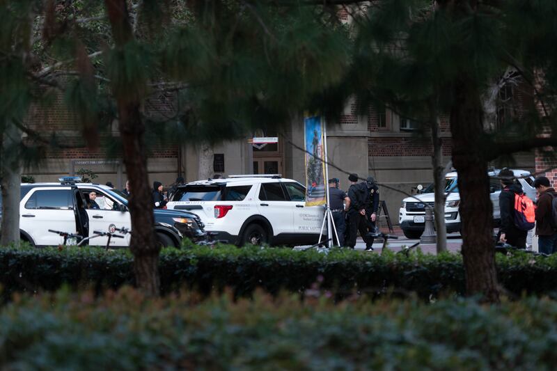 A photo of three separate DPS vehicles which are present at the scene.