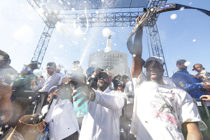 Annenberg Media photographers behind the scenes photographs of the LA Rams victory parade and rally.
