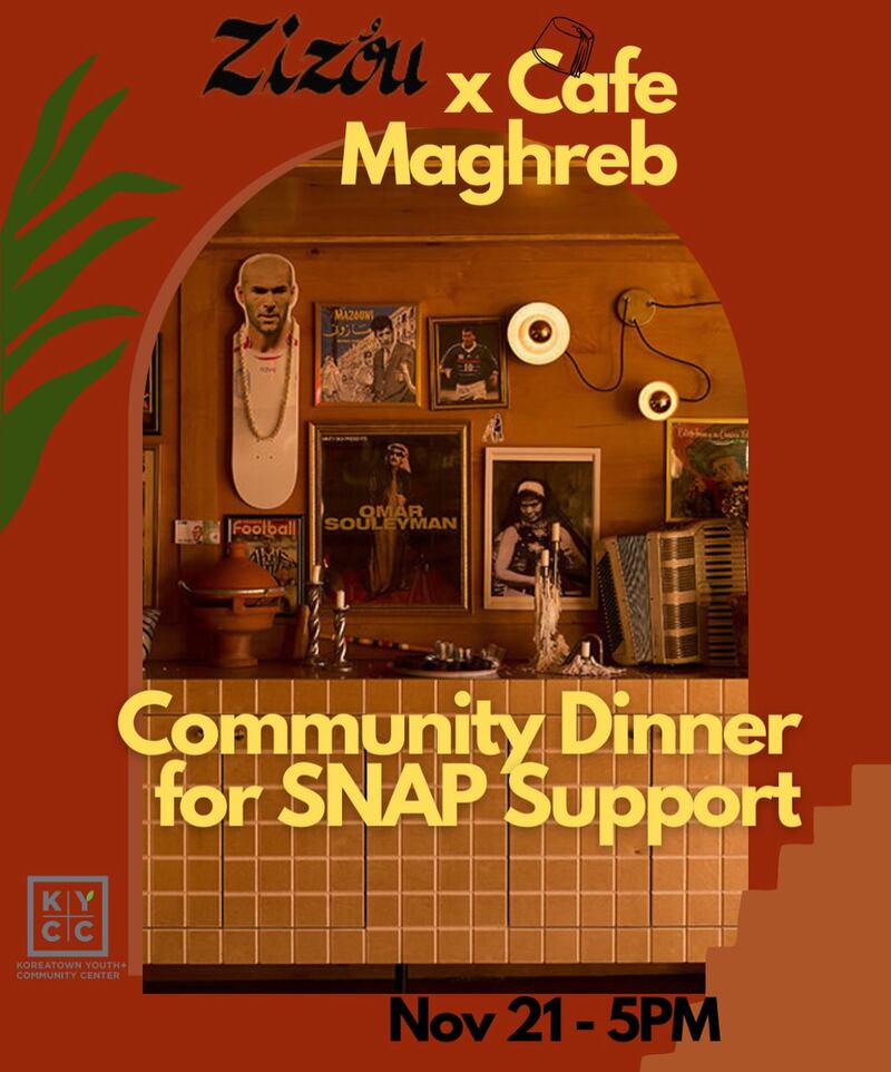 Café Maghreb and Zizou’s collaboration post announcing their Community dinner for SNAP support. (Photo courtesy of @cafe.mahreb and @zizou_losangeles on Instagram).