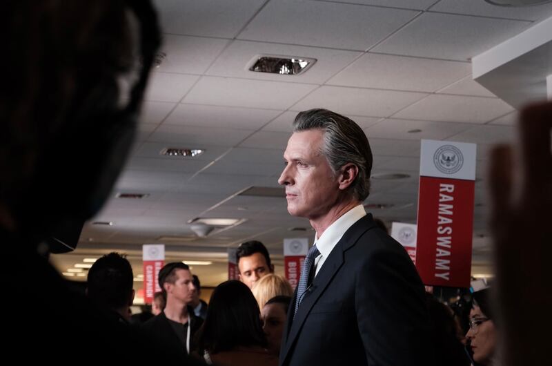 Gov. Gavin Newsom interviews on air after the debate.