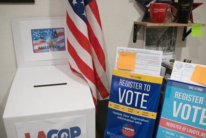 Ballot boxes and forms to update voter registration are also located at the Trump HQ in Long Beach.