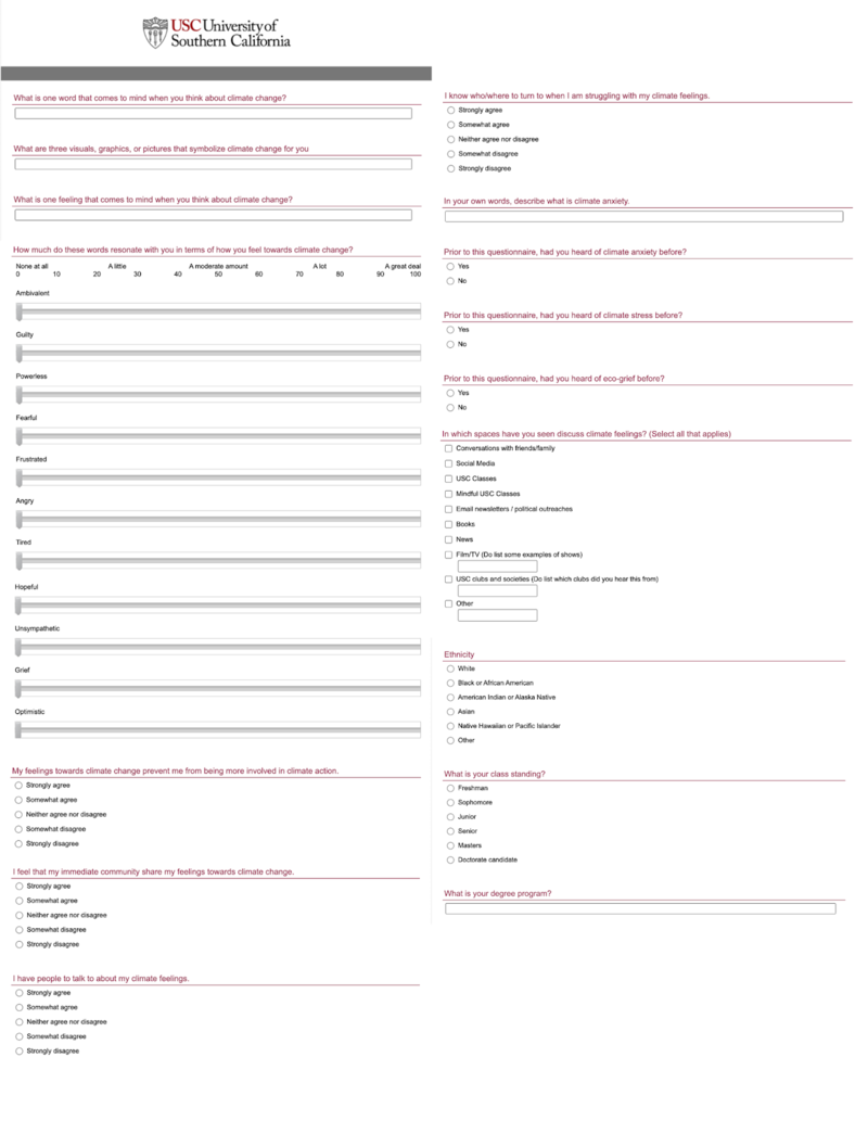 A prototype of the climate feelings survey soon to be offered by USC Annenberg. (Michael Chow/USC).