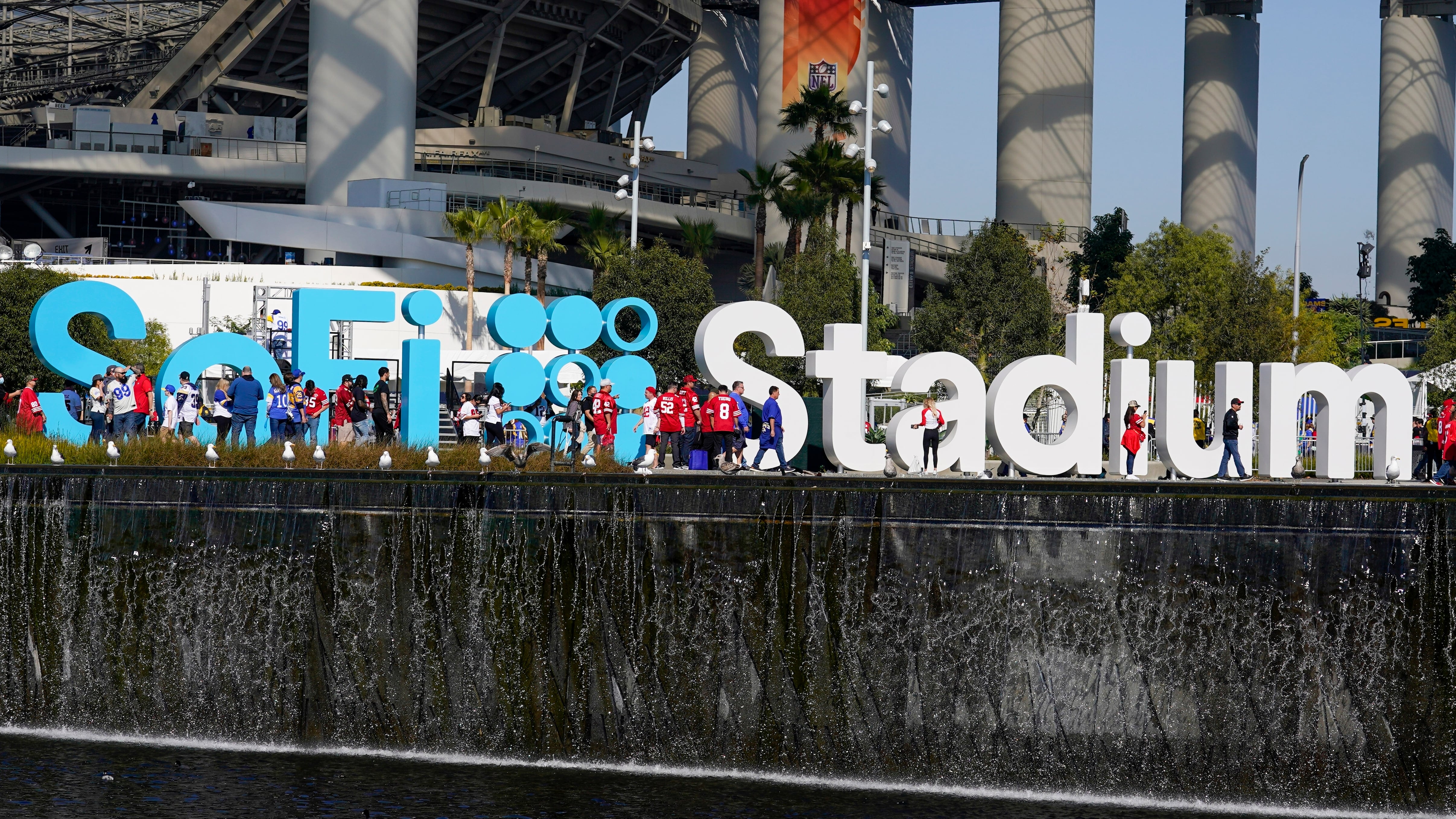 A photo of fans outside SoFi Stadium.