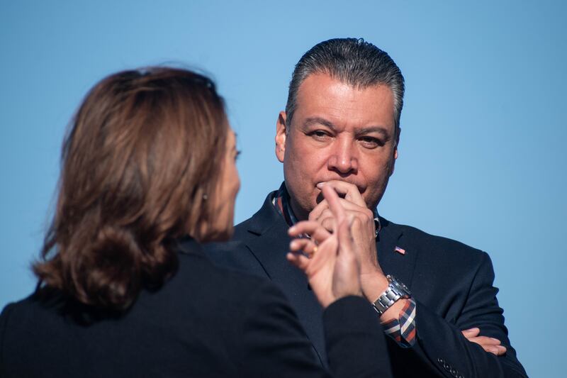 Padilla listens to Harris as she explains how federal funding will be used to support projects that can have a substantial impact on improving the state's water infrastructure.