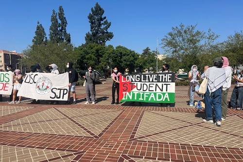 Pro-Palestinian groups march off campus after LAPD and DPS intervention