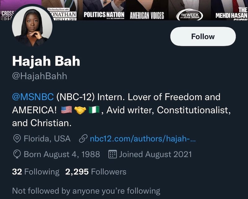 The troll account posing as Hajah Bah