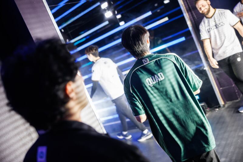 Flyquest and Team Liquid Players walking into their match.