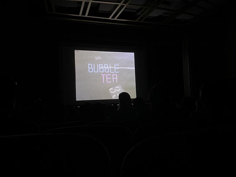 The words Bubble Tea projected on a screen.