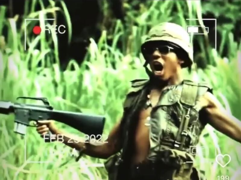 Screenshot from Tau Kappa Epsilon war-themed party video