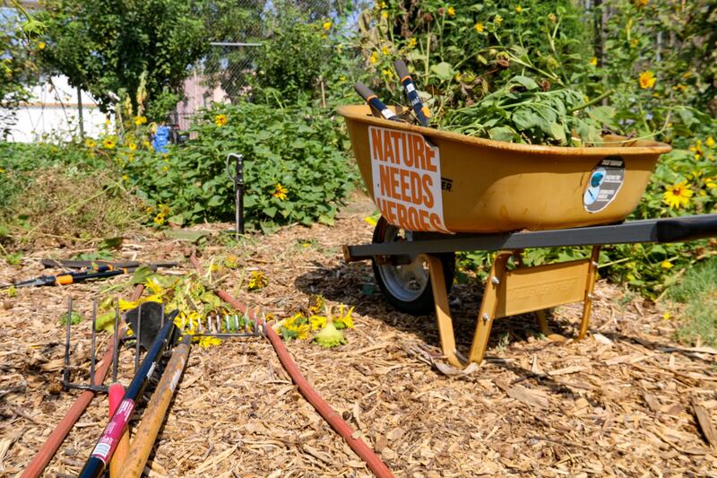 Gardening equipment at Carver Middle School Garden.