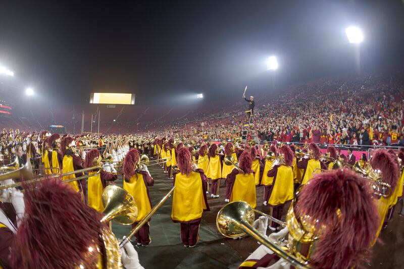 Marching band on a football field