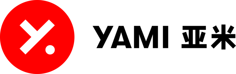Logo featuring a red circle with a Y and a period in it and text that says "Yami" next to Chinese characters