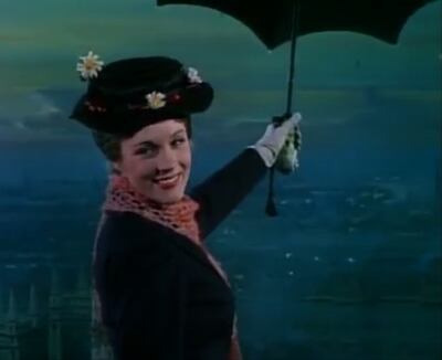 [Julie Andrews smiles in the trailer for 'Mary Poppins'.]