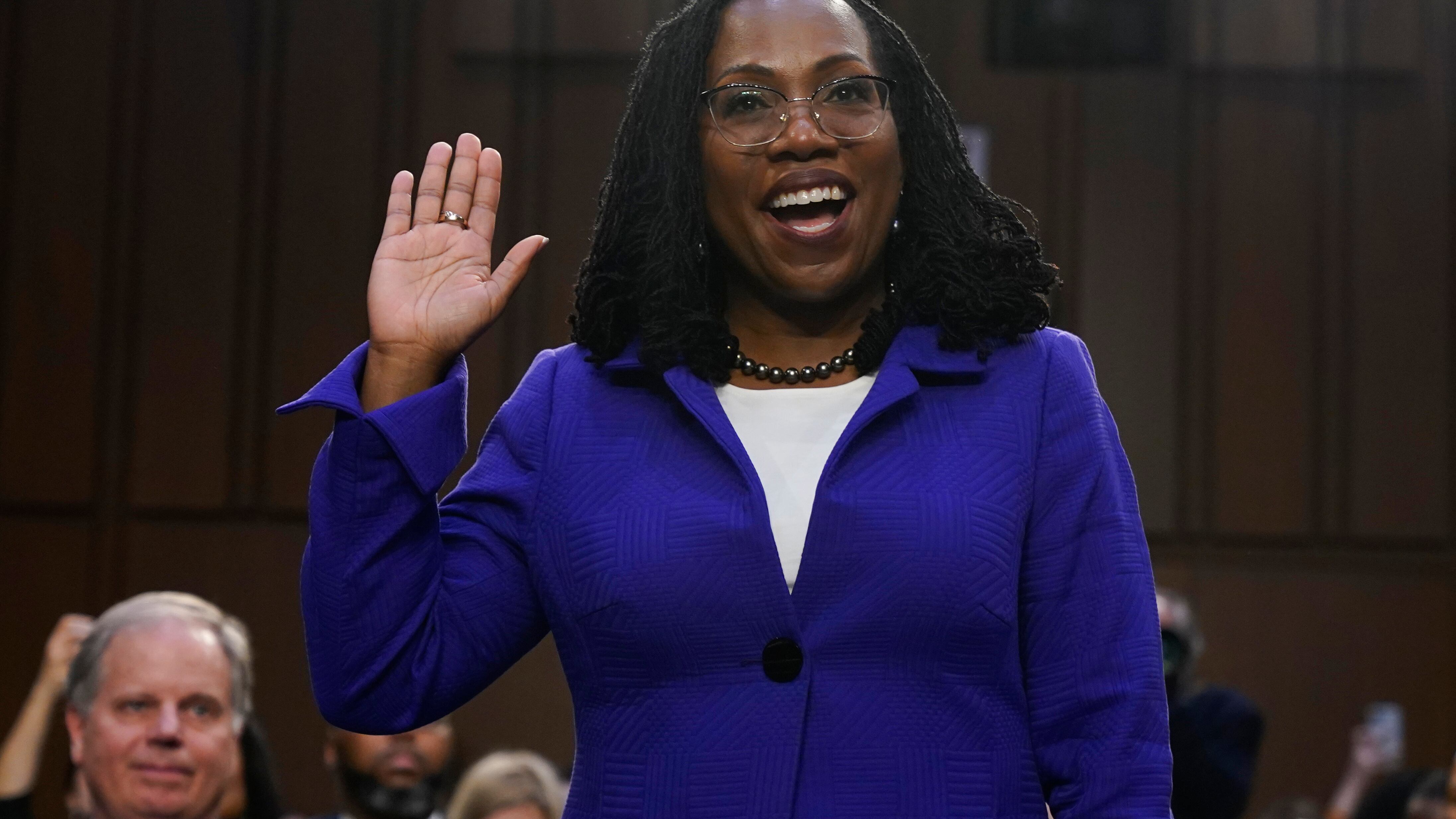 Supreme Court nominee Judge Ketanji Brown Jackson is sworn in for her confirmation hearing before the Senate Judiciary Committee Monday, March 21, 2022, on Capitol Hill in Washington.