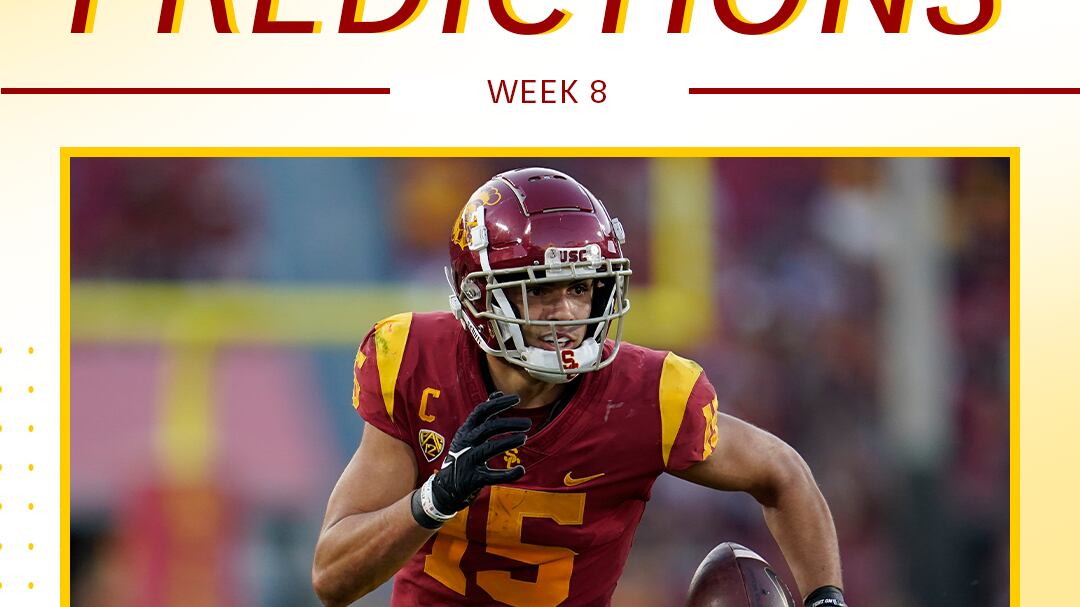 A graphic that says "Editor predictions: Week 8" with a photo of Drake London