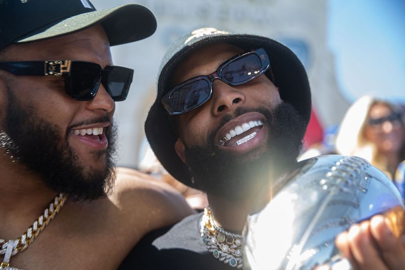 Annenberg Media photographers behind the scenes photographs of the LA Rams victory parade and rally.